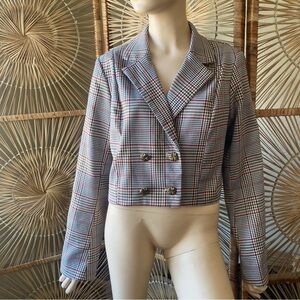 AQUA Cropped Multicolored Houndstooth Blazer Size M